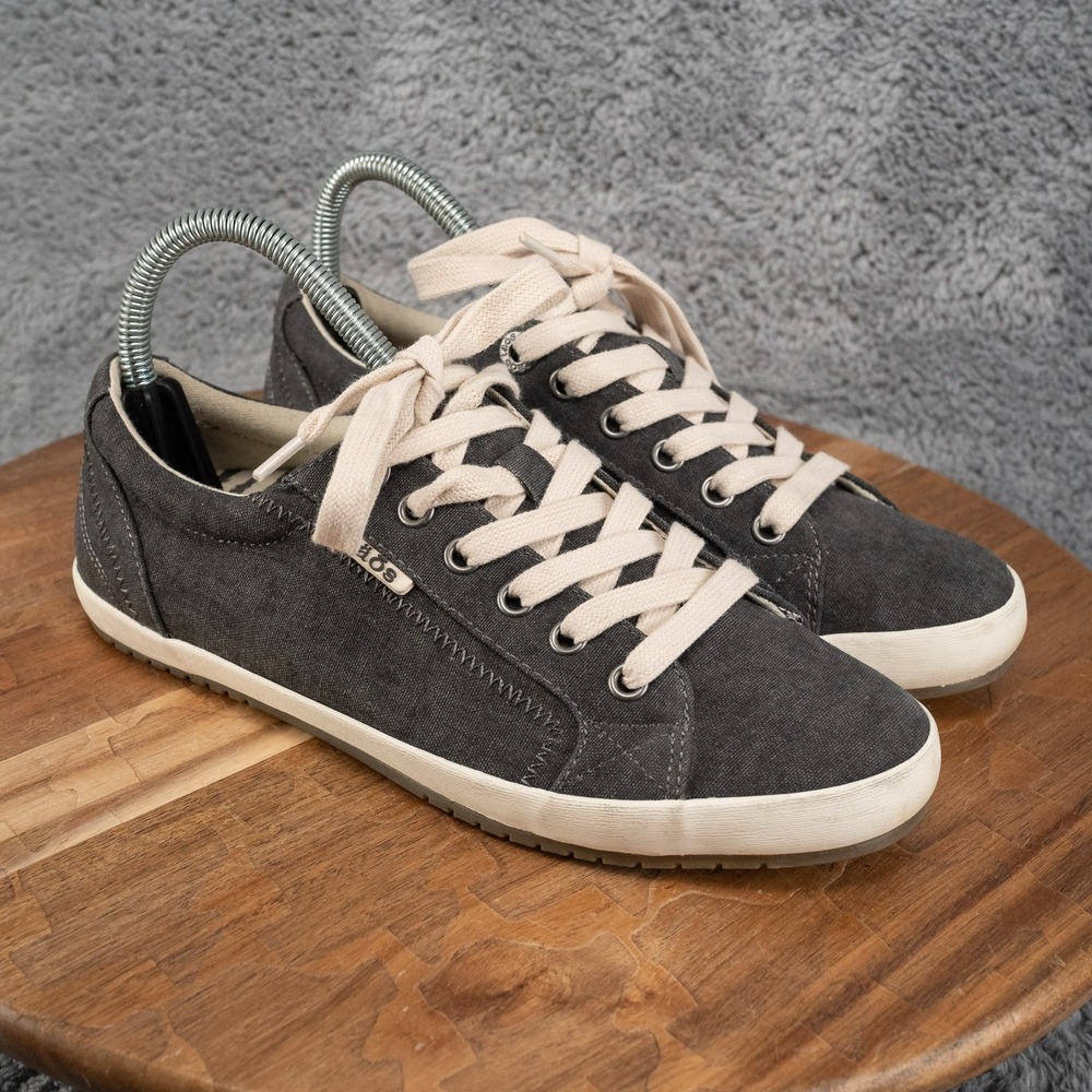 Taos Womens Star Sneaker Size 7.5‎ Dark Gray Washed Canvas Lace Up Walking Shoe